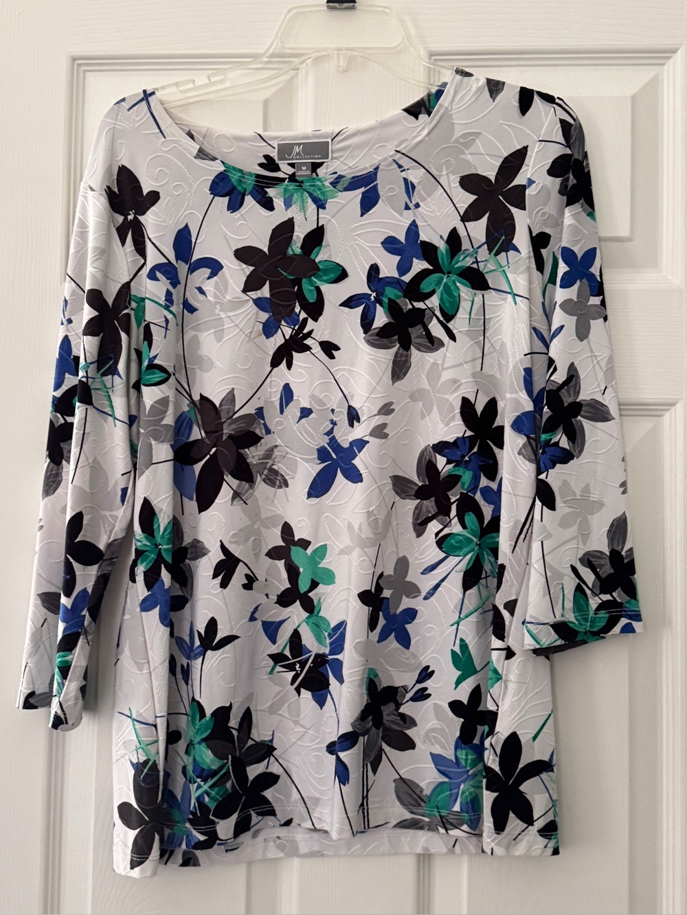 JM Collection White Floral Scoop-Neck Top